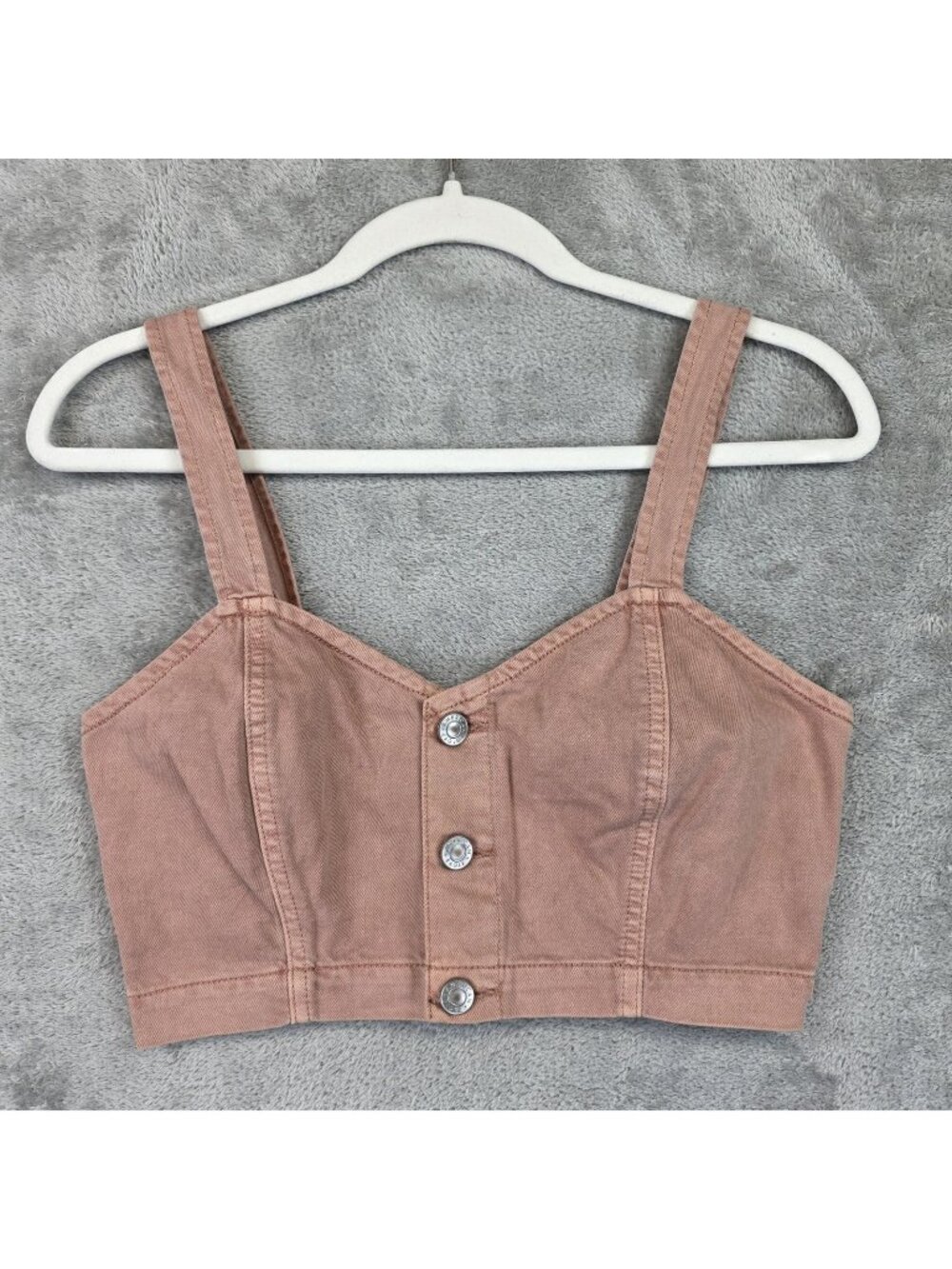 American Eagle Outfitters Tank Top Womens 2 Pink Denim V Neck Sleeveless Cropped